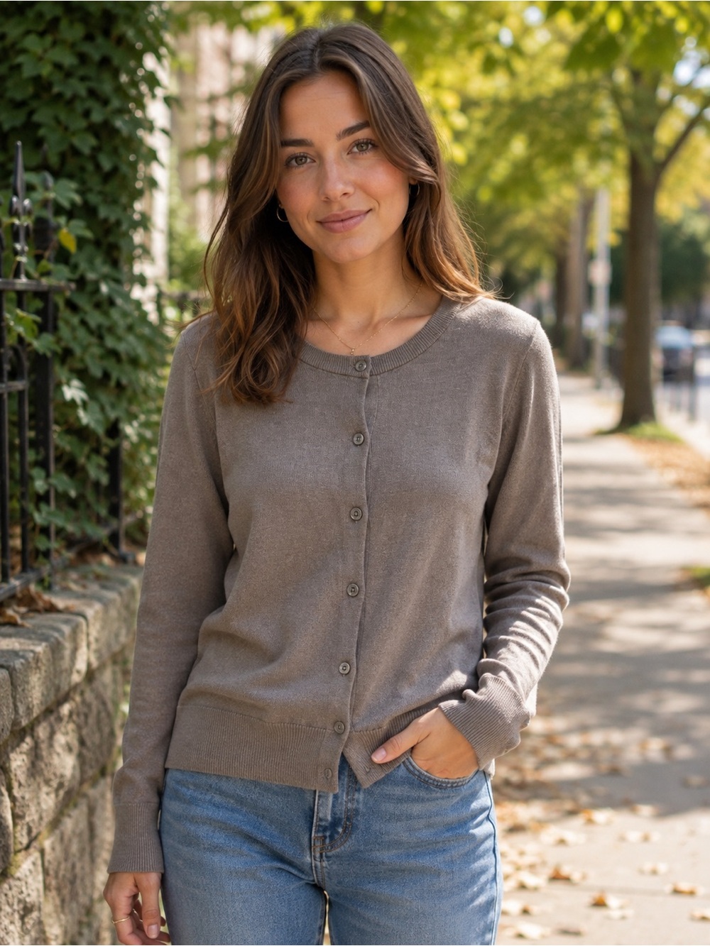 H&M Taupe Button-Front Women's Cardigan